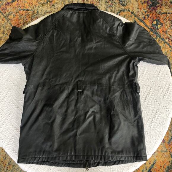 Vintage Womens Wilson Black Leather Coat Removable Faux Fur Collar XL Mid Length - Picture 7 of 13